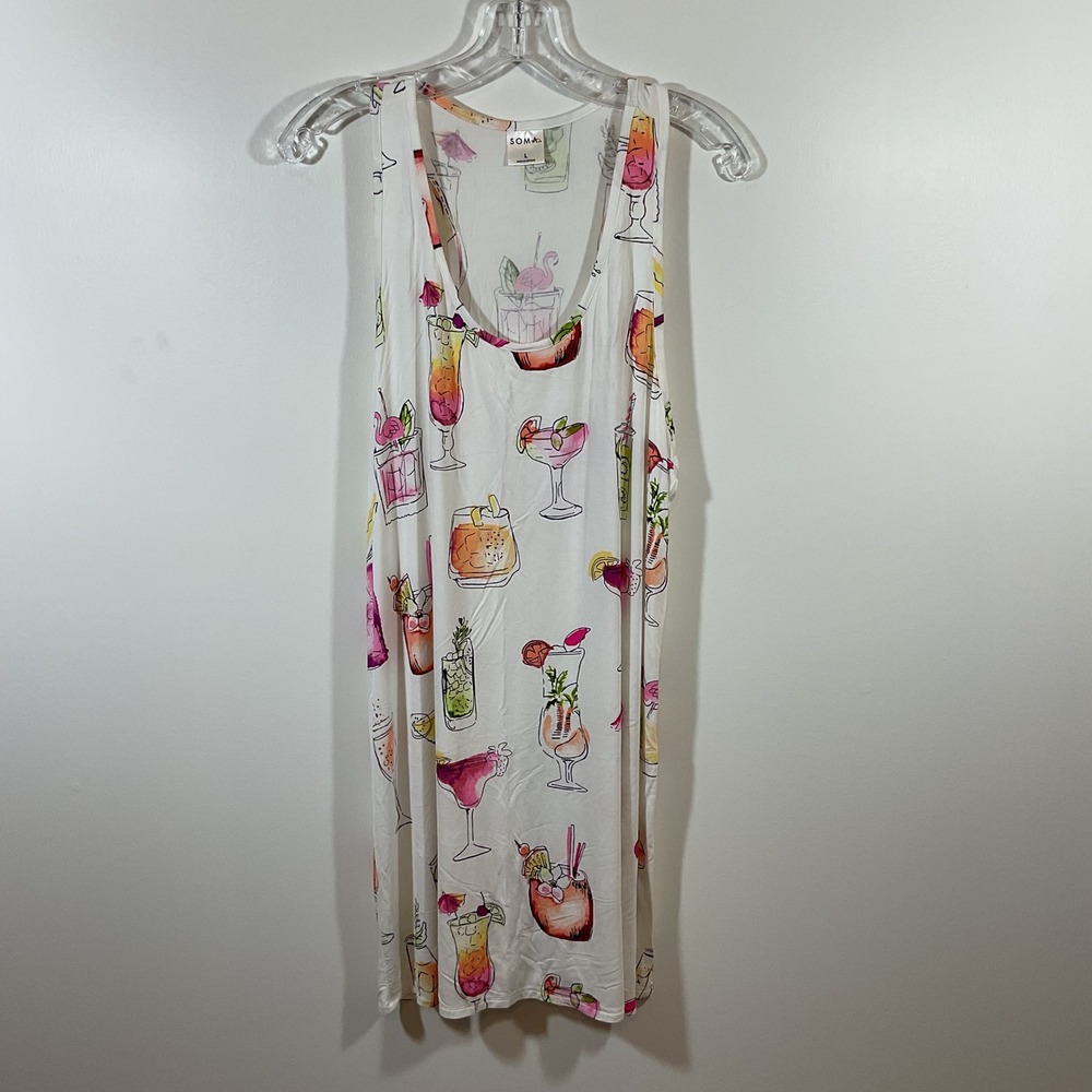 Soma Cool Nights Women L Tank Sleepshirt Cocktail Flamingo Print Racerback Gown